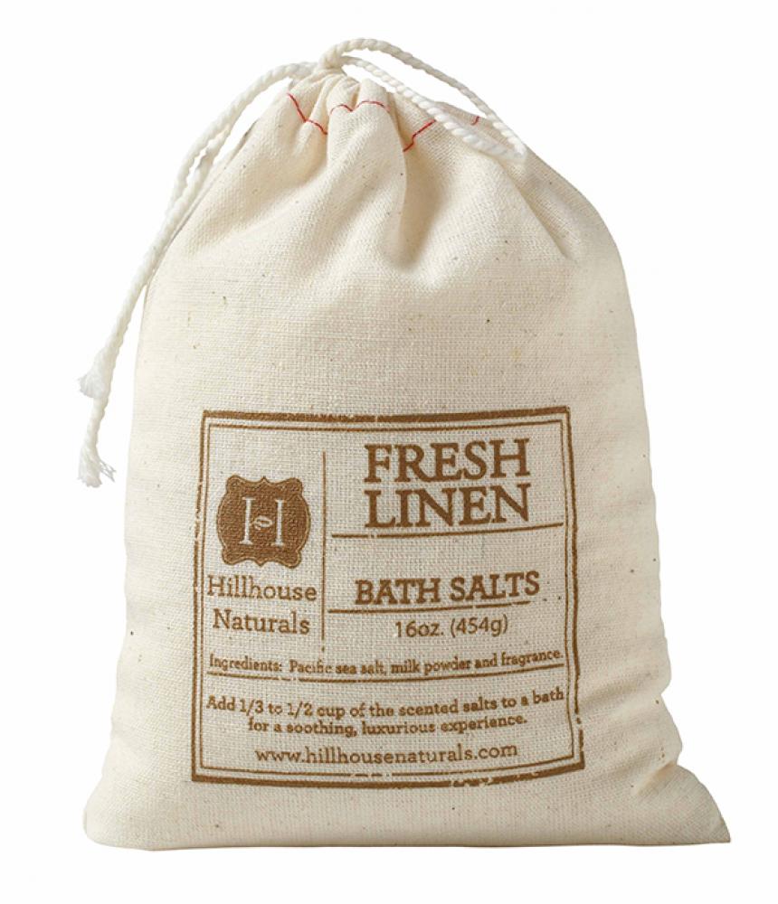 Hillhouse Naturals - fresh linen bath salts in 16 oz. drawstring bag