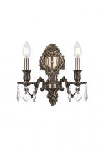 Elegant 9602W10PW/RC - Monarch 2 Light Pewter Wall Sconce Clear Royal Cut Crystal