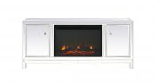 Elegant MF701WH-F1 - 60 in. mirrored TV stand with wood fireplace insert in white